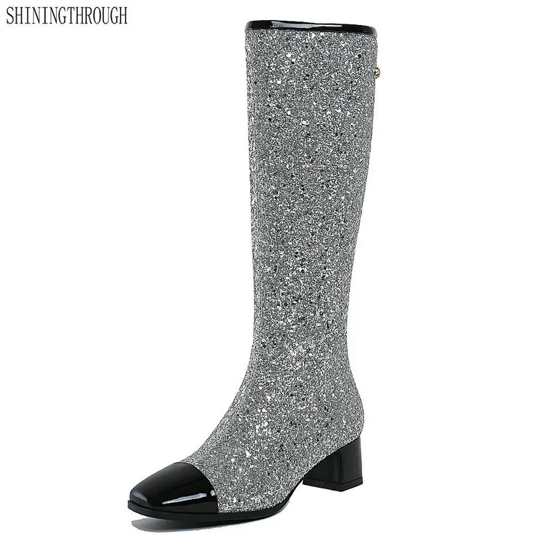 Женские сапоги до колена демисезонные в европейском стиле на высоком каблуке 4 5