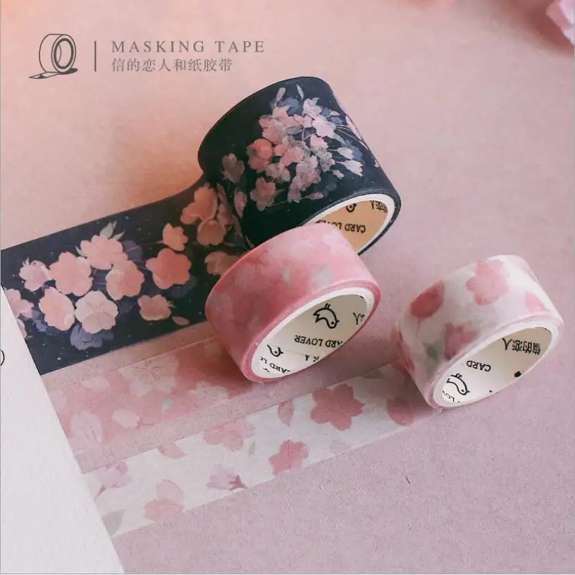 3 шт./лот декоративная клейкая лента с рисунком розовой сакуры маскирующая Васи