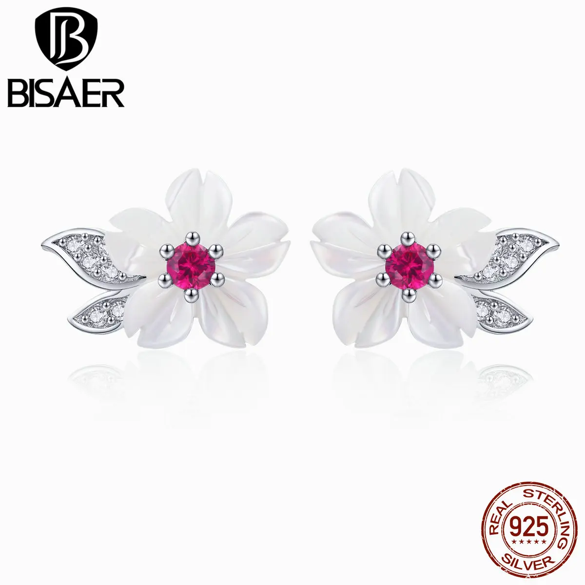BISAER серьги-гвоздики из стерлингового серебра 925 пробы с цветущей ракушкой и