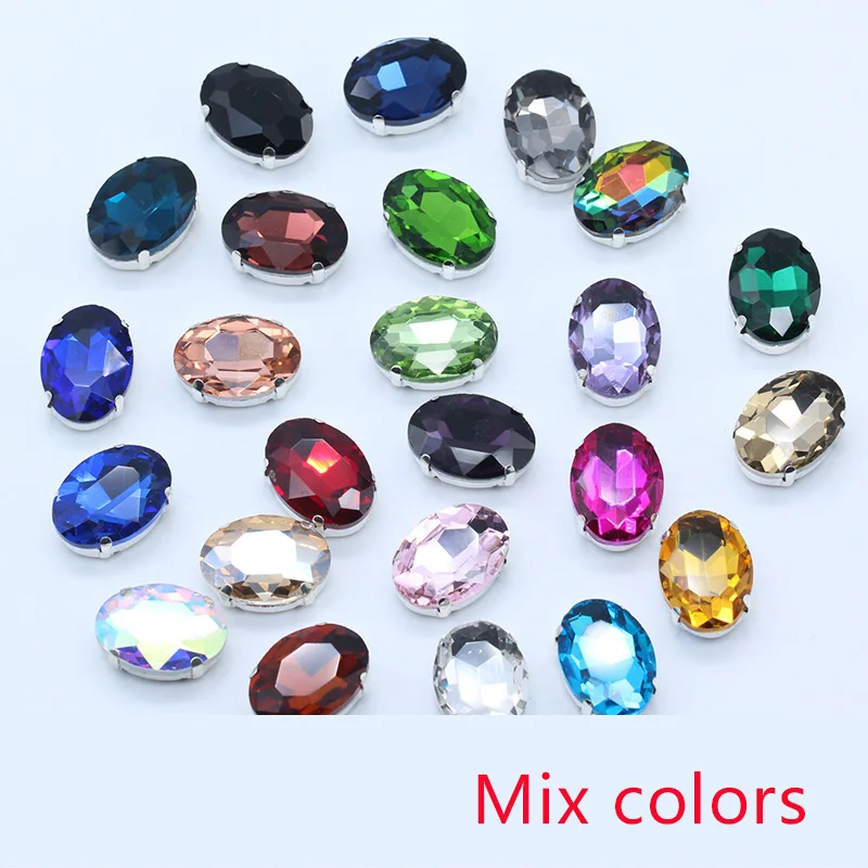 randomly mix colors Все размеры Овальные Плоские с оборота пришивные стразы-когти Хрустальные стеклянные каменные Стразы для шитья драгоценных камней Серебряная основа Кнопка сделай сам свадебное платье - Цвет: randomly mix colors