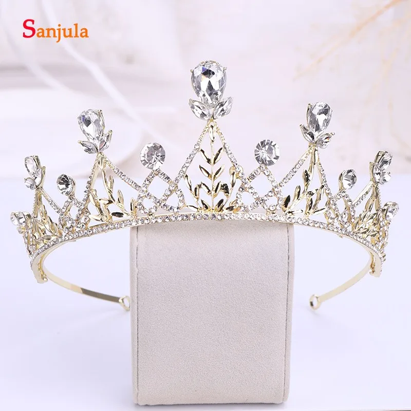 Светло золотые свадебные тиары с прозрачными кристаллами новинка 2019 Свадебные