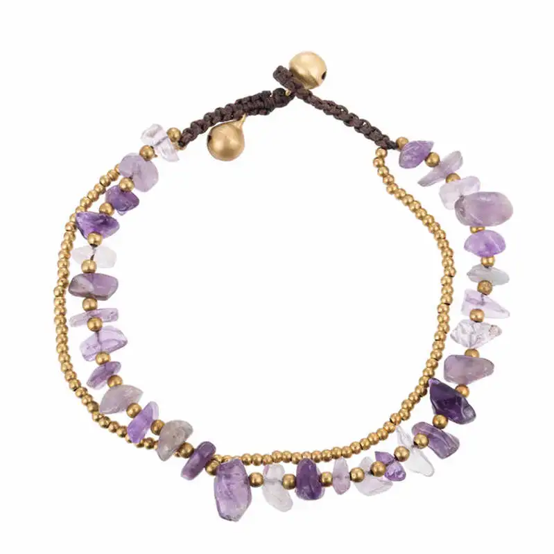 purple Boho Для женщин Камня Бисером Цепочки два слоя ботильоны браслет ручной работы ножной браслет цепь ноги на ноге enkelbandje - Окраска металла: purple