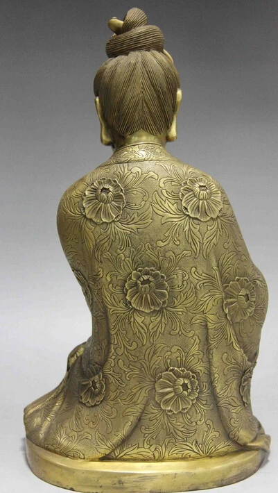 Китайский народный латунный медный Гуань Инь боддхисаттва богиня Хризантема -