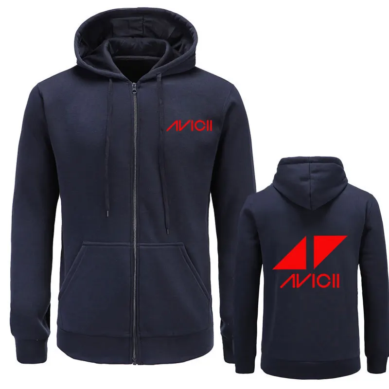 Новинка, AVICII, мужские/женские толстовки, толстовка, музыка, DJ, Avicii, хип-хоп худи, черная куртка, Мужская одежда, модная, на молнии, с капюшоном, Hombre - Цвет: navy and red