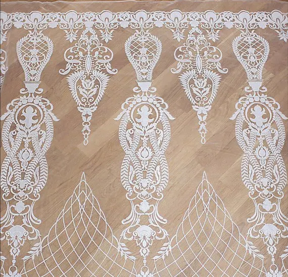 5yards hot popular off white/black high quality milk tulle embroidery fabirc for wedding dress guipure lace fabric | Дом и сад