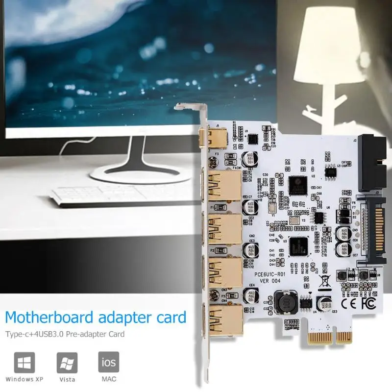 PCI Express type-C 4 USB 3,0 Расширительная карта настольный передний 19 контактный интерфейсный адаптер для Windows XP/Vista