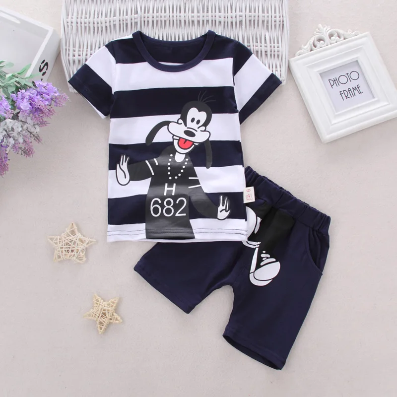 Navy blue Комплекты летней одежды для маленьких мальчиков, мультфильмы для новорожденных, футболка с Микки Маусом+ короткие штаны, костюмы из 2 предметов для мальчиков, одежда для младенцев - Цвет: Navy blue