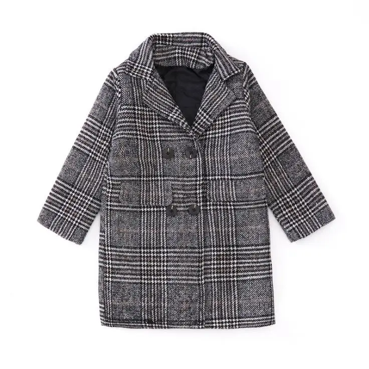 

Kids Girl Overcoat Plaid Wool Winter fashion Coat for girls Teens autumn jacket Thick long outerwear Children Windproof 13 years