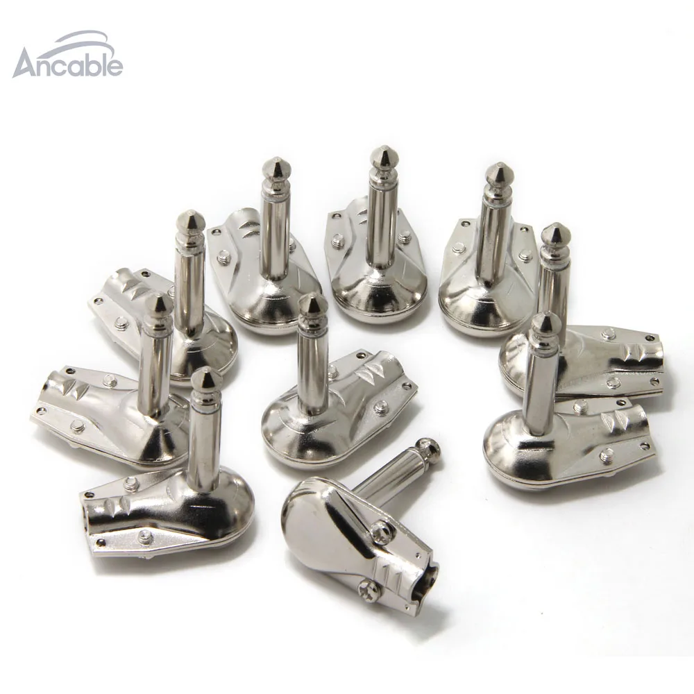 

10Pk 1/4" Right Angle Plug TS Mono Heavy Duty Flat Low Profile Pancake Style -Guitar, Instrument, Speaker/Microphone/Patch Cable