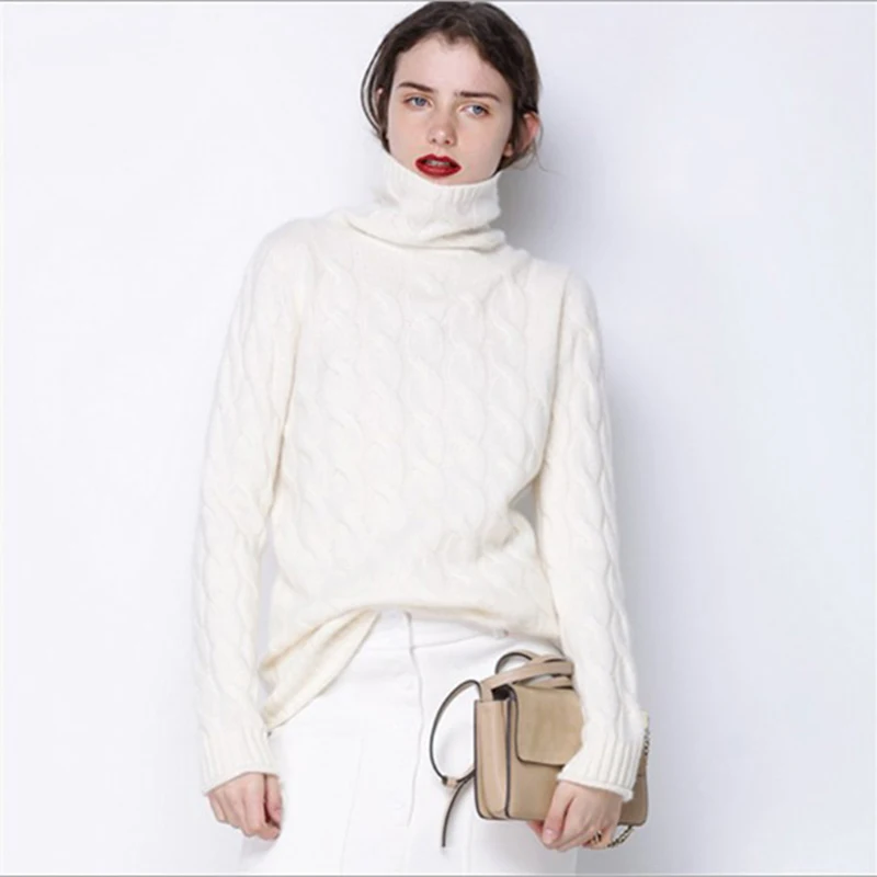 winter sweater women high collar 100% pure cashmere female thick 2017 new twist pattern bottoming warm pullover | Женская одежда