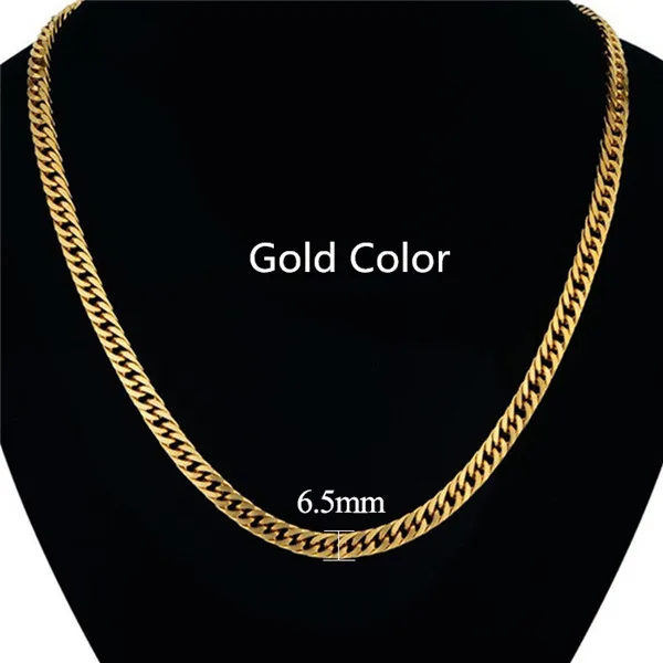 Gold 492 Мужское ожерелье 6,5 мм из нержавеющей стали черного и серебристого цвета с кубинскими звеньями в стиле «Майями», длинное женское Ювелирное Украшение в стиле хип-хоп, золотая цепочка 28 дюймов - Окраска металла: Gold 492