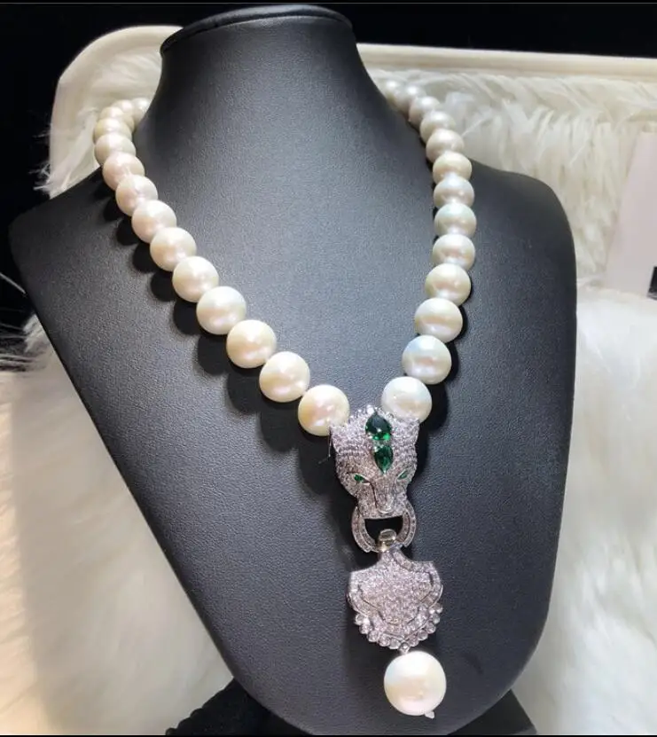 ????? ナチュラルバロック偉そうヒョウヘッドペンダントジュエリー真珠のネックレスガールフレンドのため