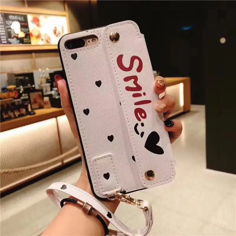 Retro Smile Wrist Strap Bracket 6S all-inclusive 7 8 Plus Soft Case for iphone X Mobile Phone Shell Girls Cute Little Love Mark |