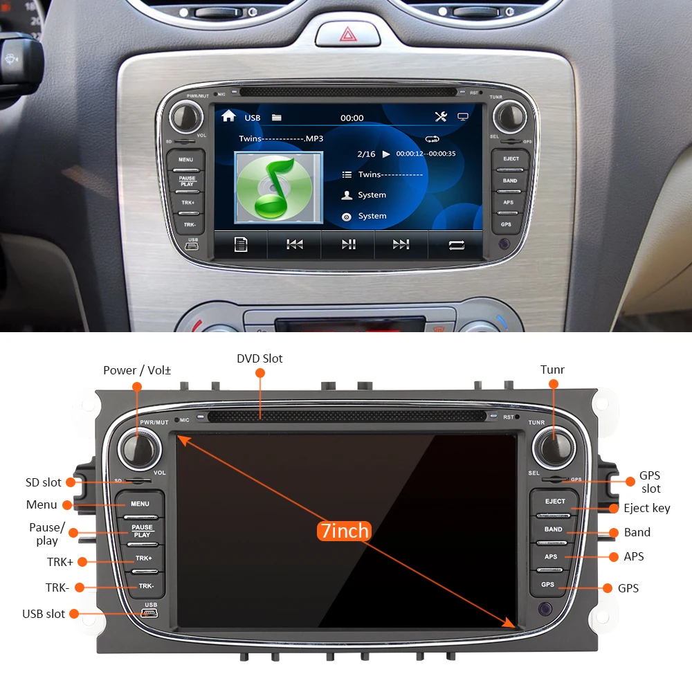 Eunavi 7 ''2 Din автомобильный DVD радио плеер для FORD/Focus/S-MAX/Mondeo/C-MAX/Galaxy gps Навигация стерео видео головное устройство автомобильный ПК bt