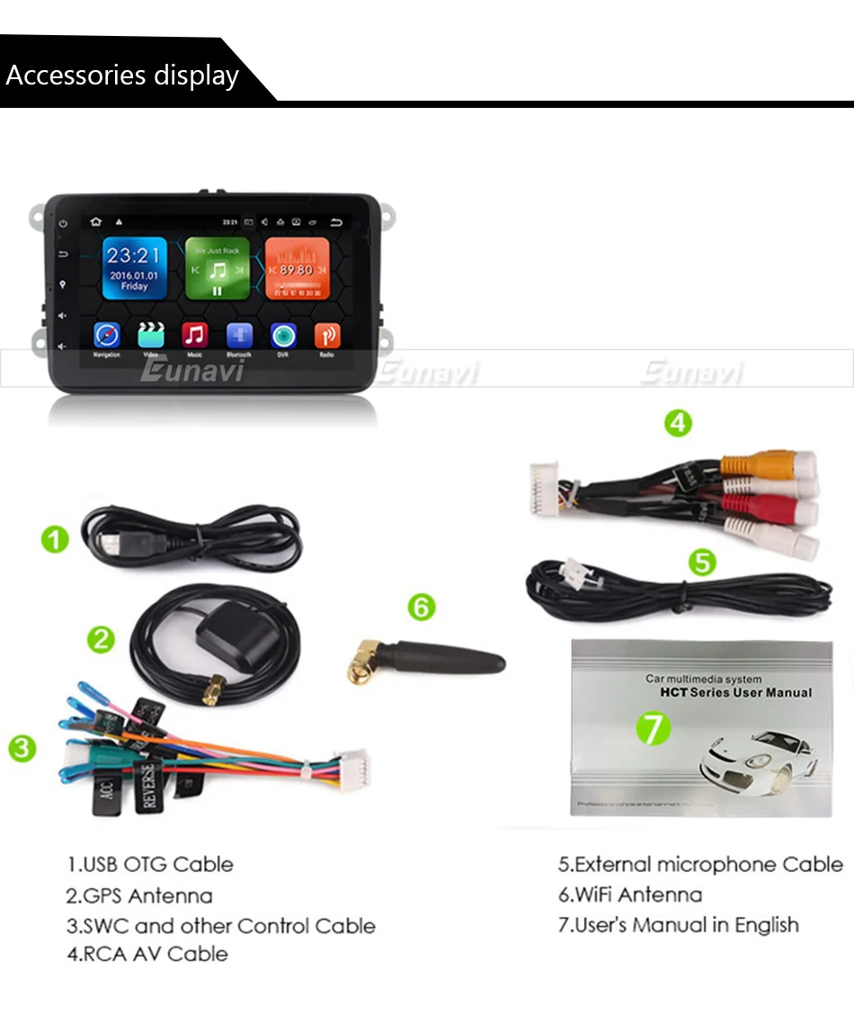 Eunavi 2 din 8 ''Android 9,0 Восьмиядерный автомобильный dvd-плеер gps Navi для VW Golf MK6 5 Polo Jetta Tiguan Passat B6 5 CC Skoda Touran