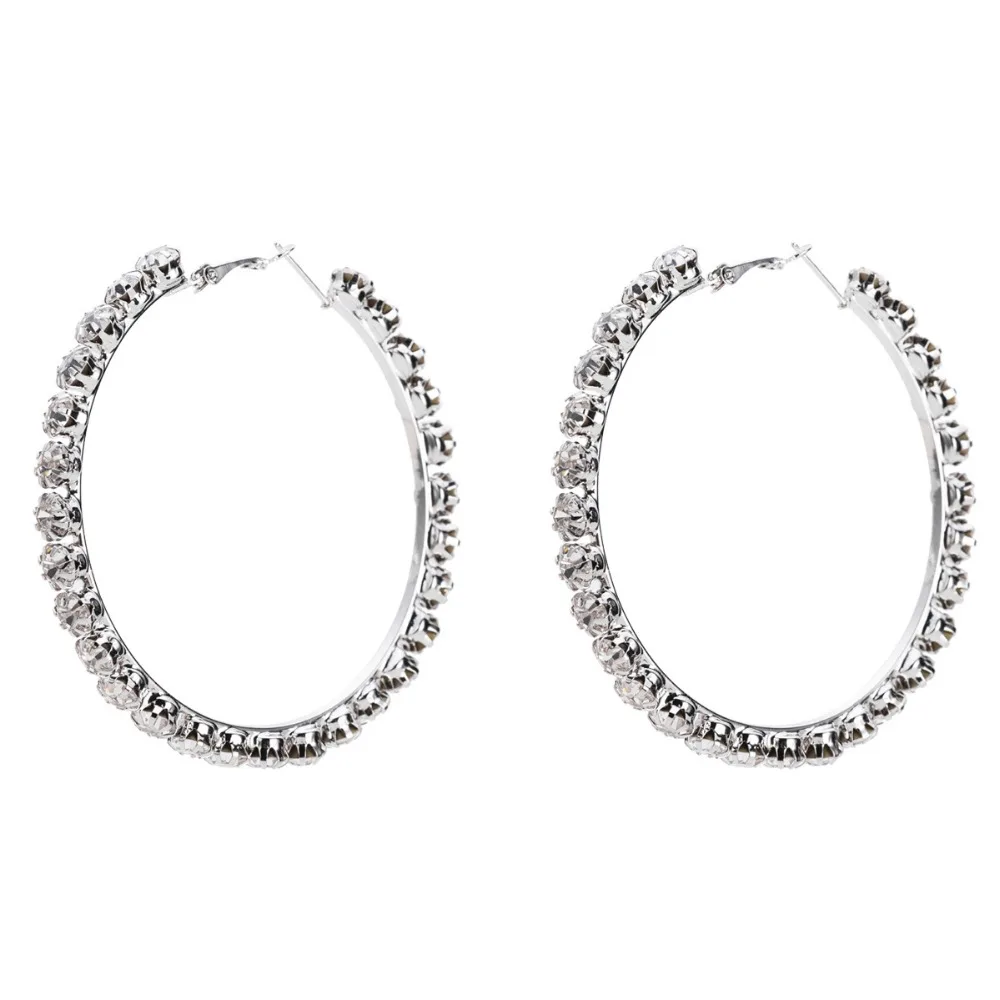 

Fashion Trendy Stunning Glass Rhinestone Gems Hoop Earrings For Women Jewelry Fashion Statement Earrings Accessories Hot Sale