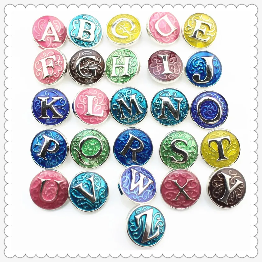 

26pcs/lot Mix color A-Z Alphabet Snap Buttons fit 18mm Ginger Button Snap Bracelet&Bangles Letters DIY Snap Jewelry Charms