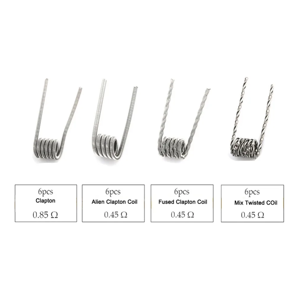 Органический хлопок Prebuilt Coil Kit Vape хлопок витой сторонний нагревающая проволока для электронных сигарет Clapton для электронной сигареты, обслуживаемый испаритель без ёмкости для жидкости DIY Набор инструментов