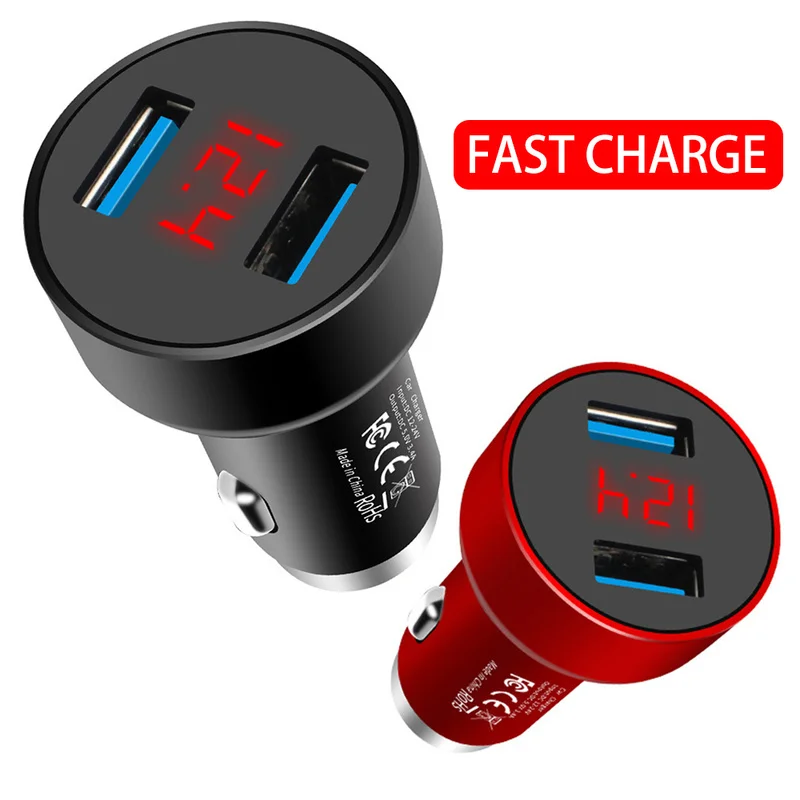 Автомобильное зарядное устройство с светодиодный USB портами и цифровым