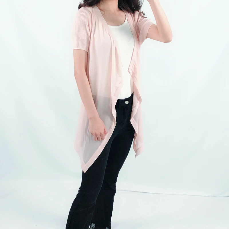 ZIYAO 2019 long Cardigan sweater Chiffon Short sleeve outwear Casual knitted Thin Soft Spring Summer Autumn Women Girl Elegant |