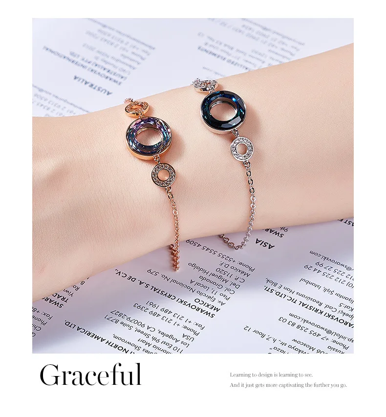 Warme Farben Кристалл от Swarovski браслеты женские корейские звенья цепи личности круг браслет модные ювелирные изделия браслеты подарок