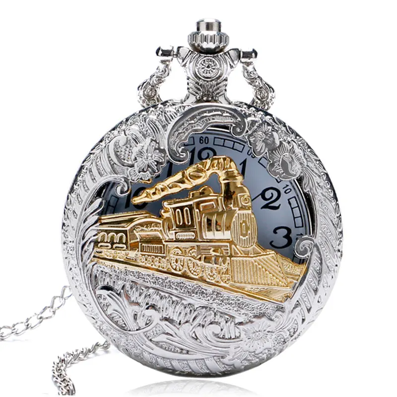 Часы в стиле стимпанк карманные с золотым поездом|pocket watch|pocket watch menquartz pocket |