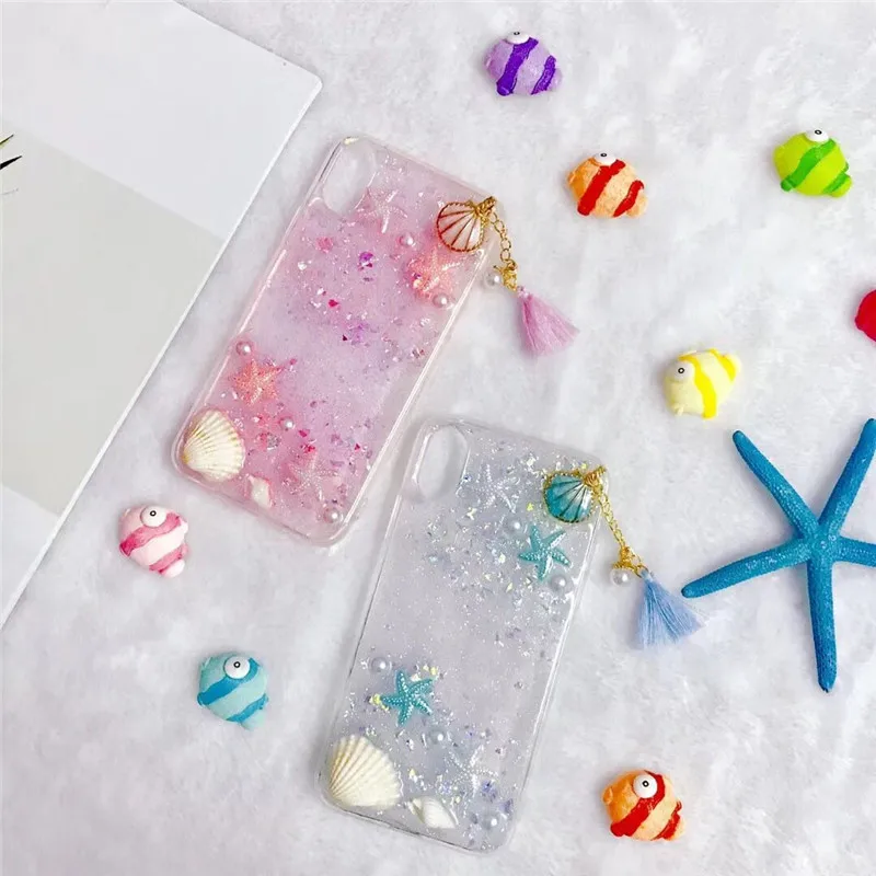 Чехол DIS Модный Блестящий Dreamy Shell шаблон чехол для телефона для iphone XS MAX XR X 7 8 6 6s plus океан кулон богини задняя крышка