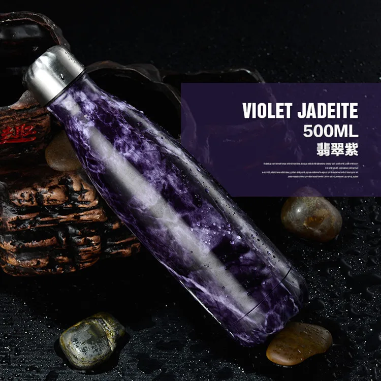 500ML Chilly Bottle Stainless Steel Wine Bottle Shape Thermos Bottle Car Travel Bowling Flask Vacuum Bottle For Water - Color: VIOLET JADEITE
