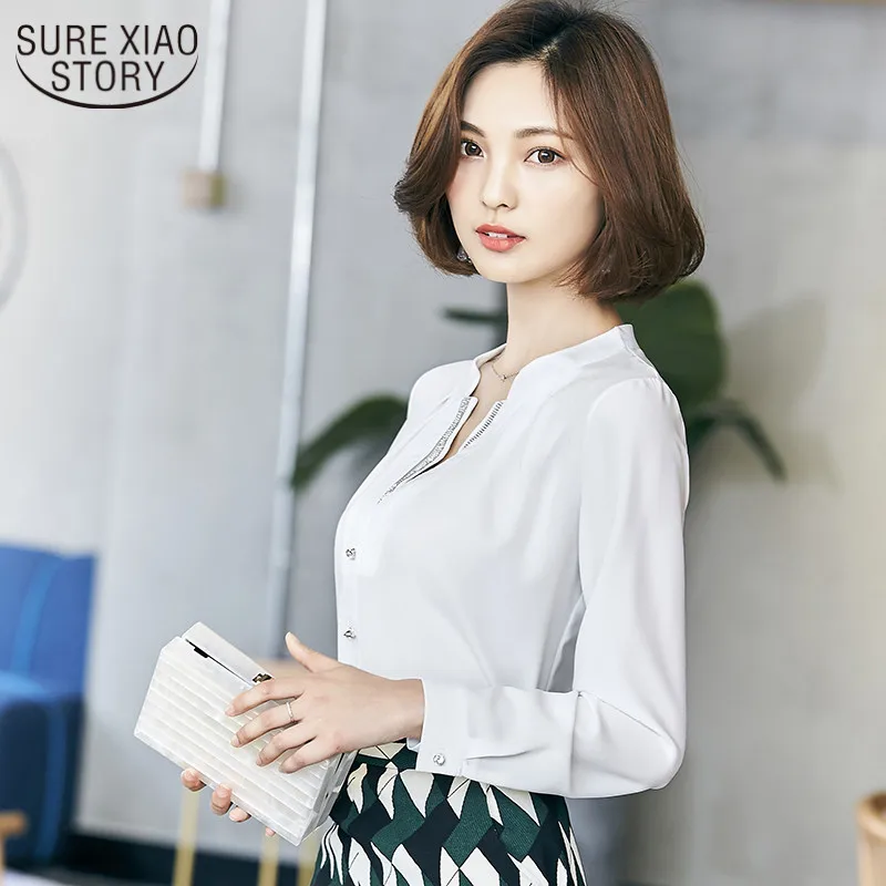 Новинка 2017 Весенняя женская шифоновая блузка с длинными рукавами рубашка модное