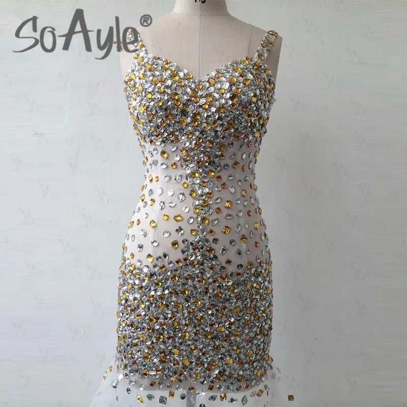 SoAyle Вечерние платья Русалка v образный вырез Расшитое бисером расшитое блестками