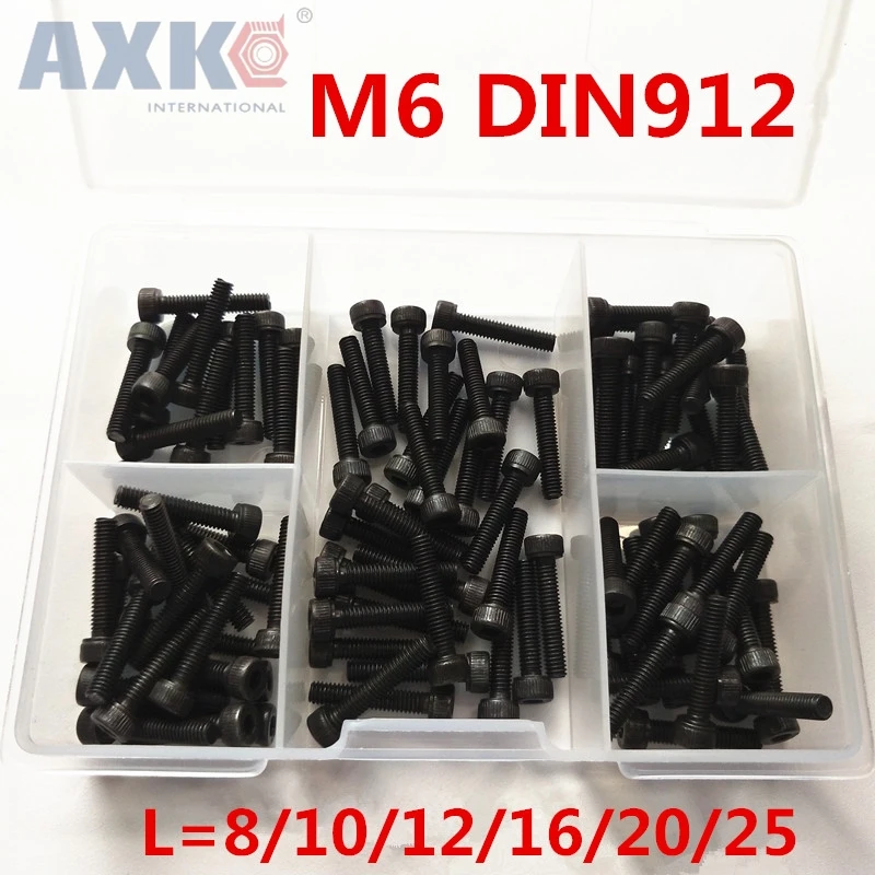 AXK 48 шт./корт. M6 комплекты винтов винт с шестигранной головкой DIN912 черные стальные