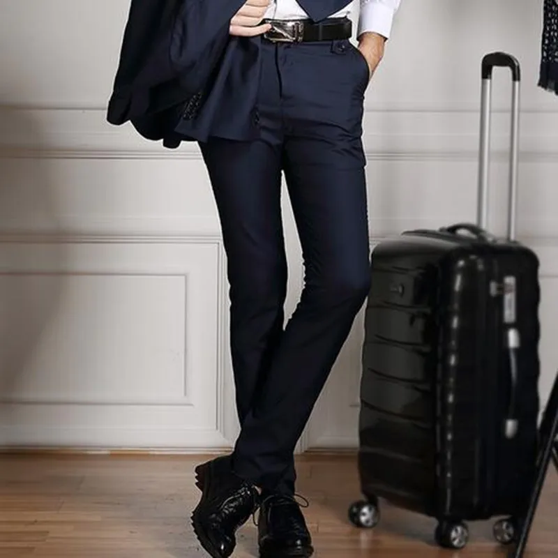 navy Для мужчин Slim Fit плоский передний костюм отдельные брюки формальные свадебные бизнес прямые мужские брюки светло-серый тонкий офис платье брюки - Цвет: navy