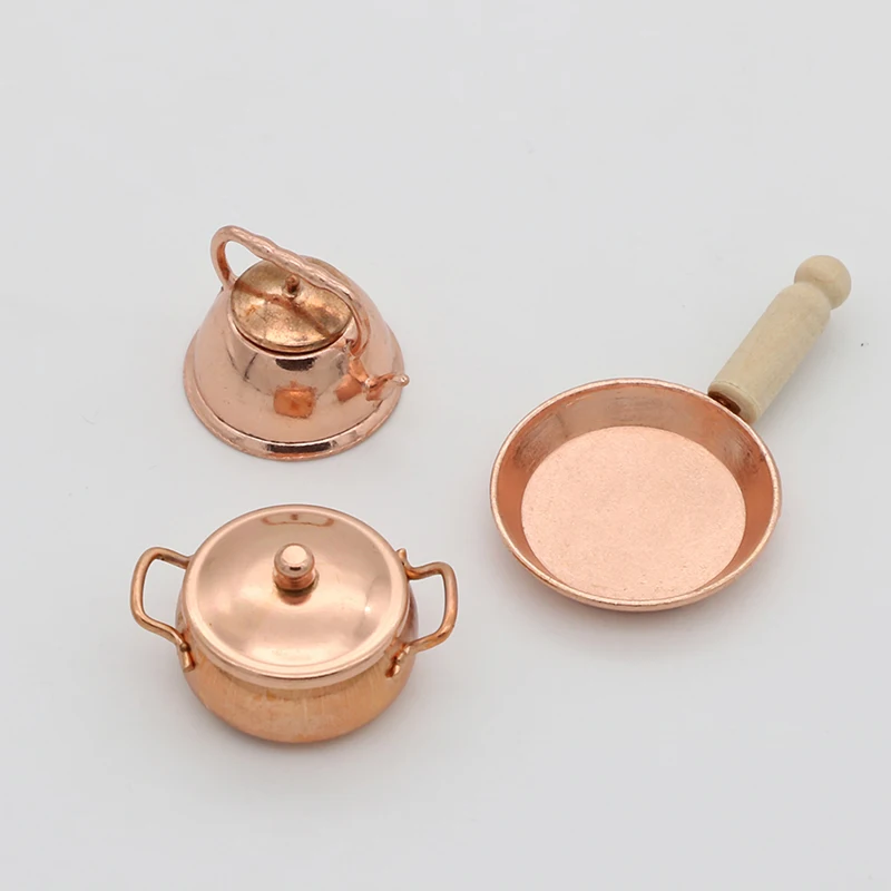 3pcs/Set 1:12 Scale Dollhouse Miniature Bronze Frying Pan Cooking Pot Kettle Cookware Kitchen Kit Dolls Accessories | Игрушки и хобби
