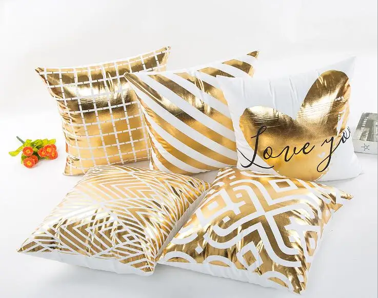 StripeHot Stamping gold mattress coverings Geometry polyester printed bohemian Life house Pillows cover decoration | Дом и сад