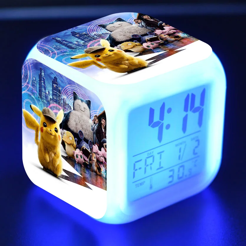 12 Цифровой Детский будильник Led reloj despertador мультфильм детектива Пикачу игрушки красочные светящиеся wekker настольные часы wake up светильник - Цвет: 12