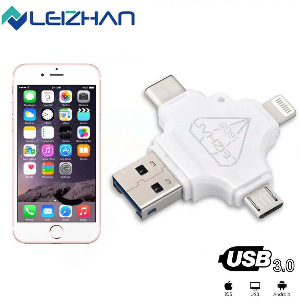LEIZHAN ручка Drivefor iphone iPad для Android телефонов USB флэш накопитель 128 Гб 64 32 16 micro sd карты
