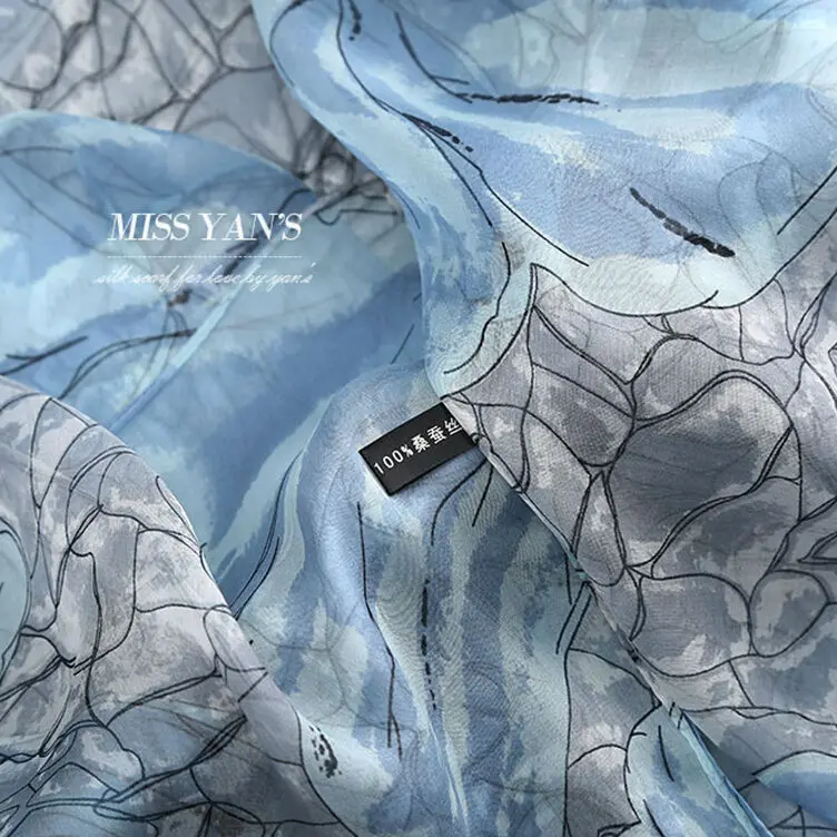 Женский шарф из натурального шелка модные синие шарфы в китайском стиле с