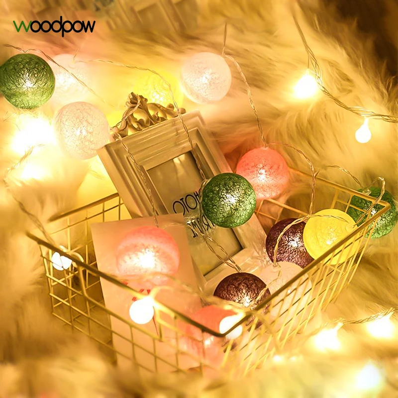 Woodpow 1 5/2 M 10LED плюшевая нить для освещения батареи АА тайский хлопковый шар ручной