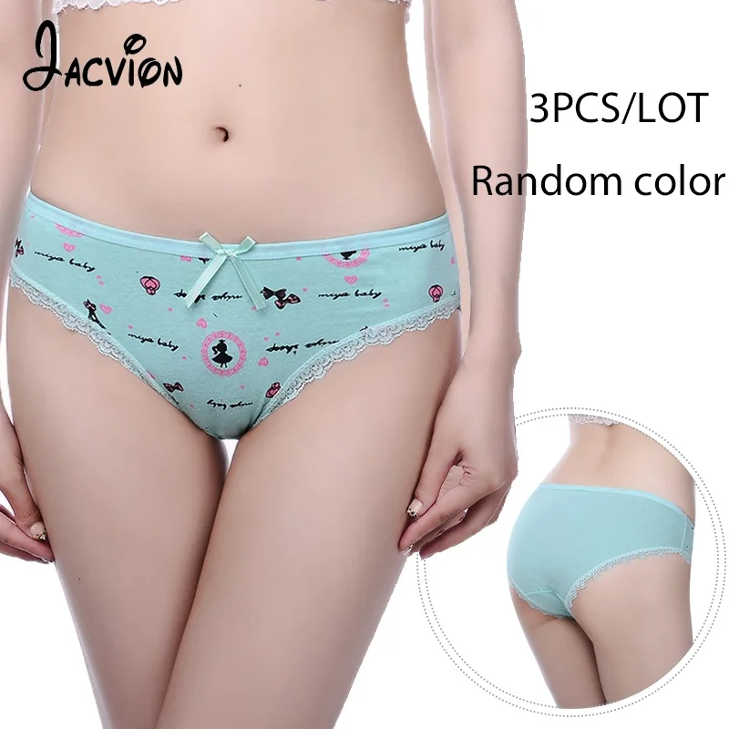 

Jacvion 3Pieces/Lot Panties Women briefs lace cotton briefs Printing soft women underwear Size M-XL comfortable breathable cute