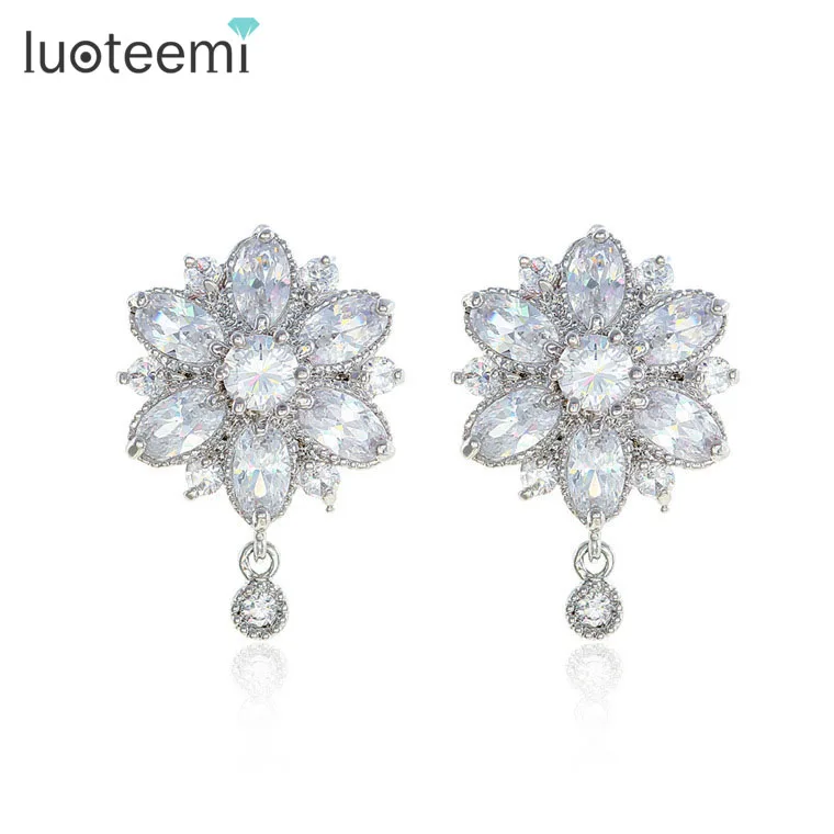 

LUOTEEMI Fashion Vintage Jewelry Top Quality Marquise Cut Princess Flower CZ Earrings for Women Bridal Wedding Dress Accessories