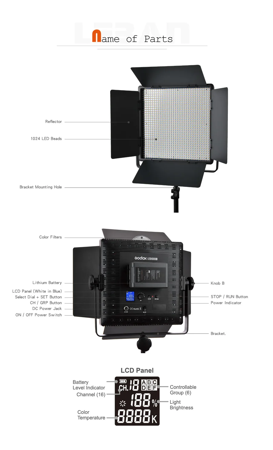 DHL Godox led1000c Studio Видео свет лампы для Камера видеокамера Беспроводной Удаленного Сменные версии 3300 К-5600 К