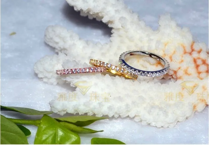 Dossy изделия Три Цвета 0.23Ct синтетических алмазов Обручение обручальное кольцо стерлингового серебра 925 белого золота Цвет кольцо для Для женщин