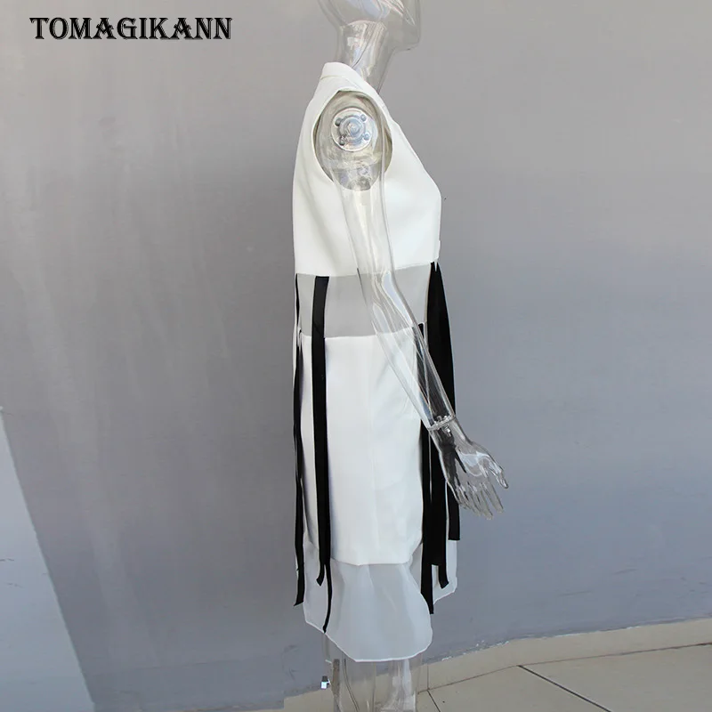 Женская Лоскутная лента из органзы длинный костюм жилет пальто 2019 корейский