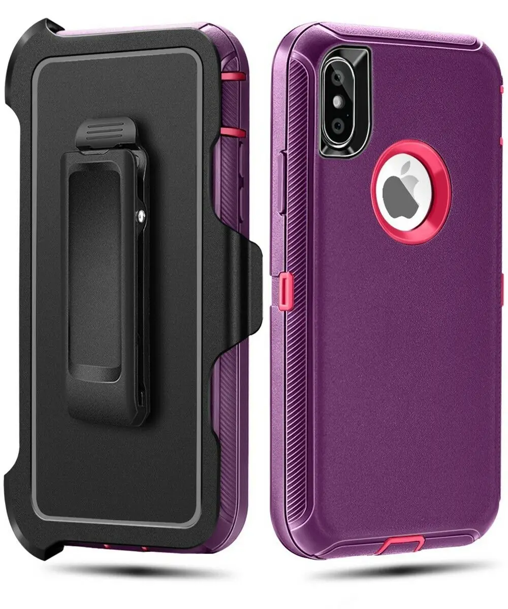 Wine Red Hot Pink Для iPhone X XS Max XR 6 6S 7 8 Plus бронированный чехол+ Зажим для ремня для общежития Defendr сверхпрочная защита 360 градусов чехол для телефона s - Цвет: Wine Red Hot Pink