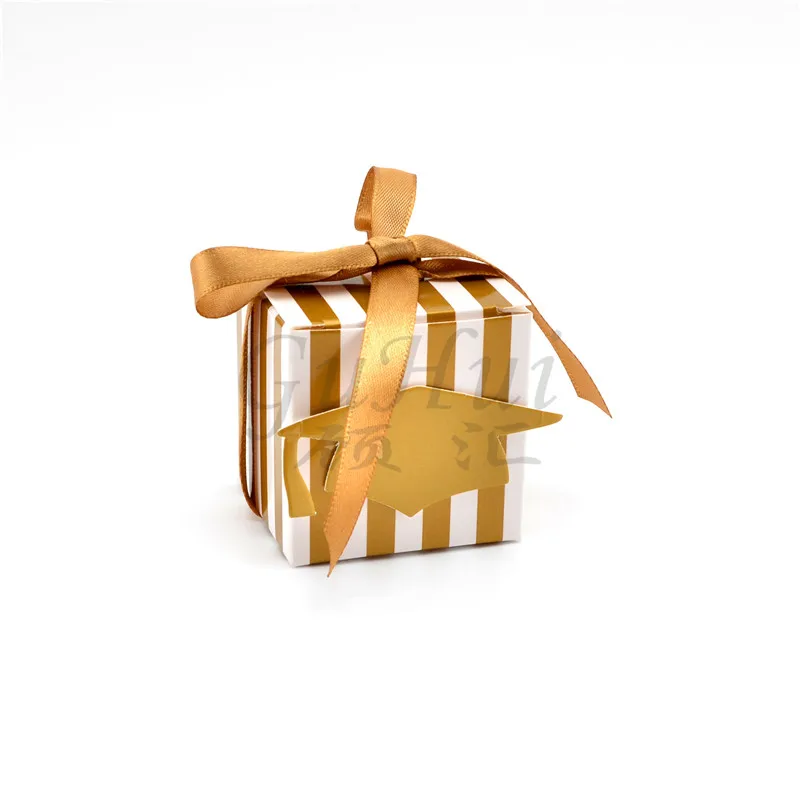 Prom Graduation Party Paperboard Doctor Cap Golden Stripe Candy Boxes Promotion Ceremony Congrats Faovr Gifts For Box Packaging | Дом и сад