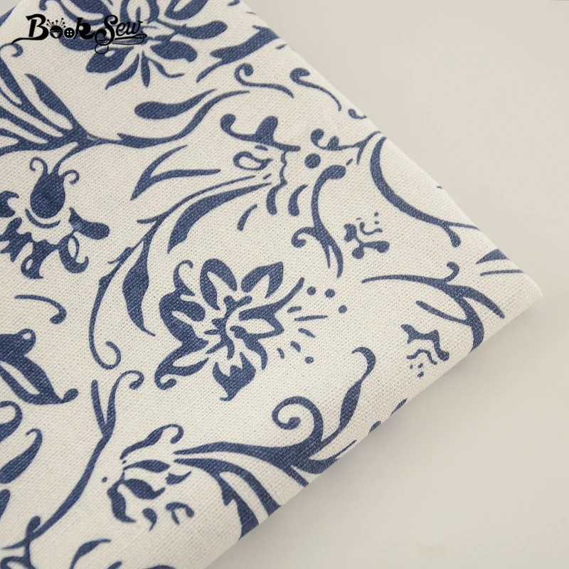 Booksew синий цветочный дизайн хлопок льняная ткань швейный материал для скатерти подушка сумка занавеска подушка Zakka домашний текстиль
