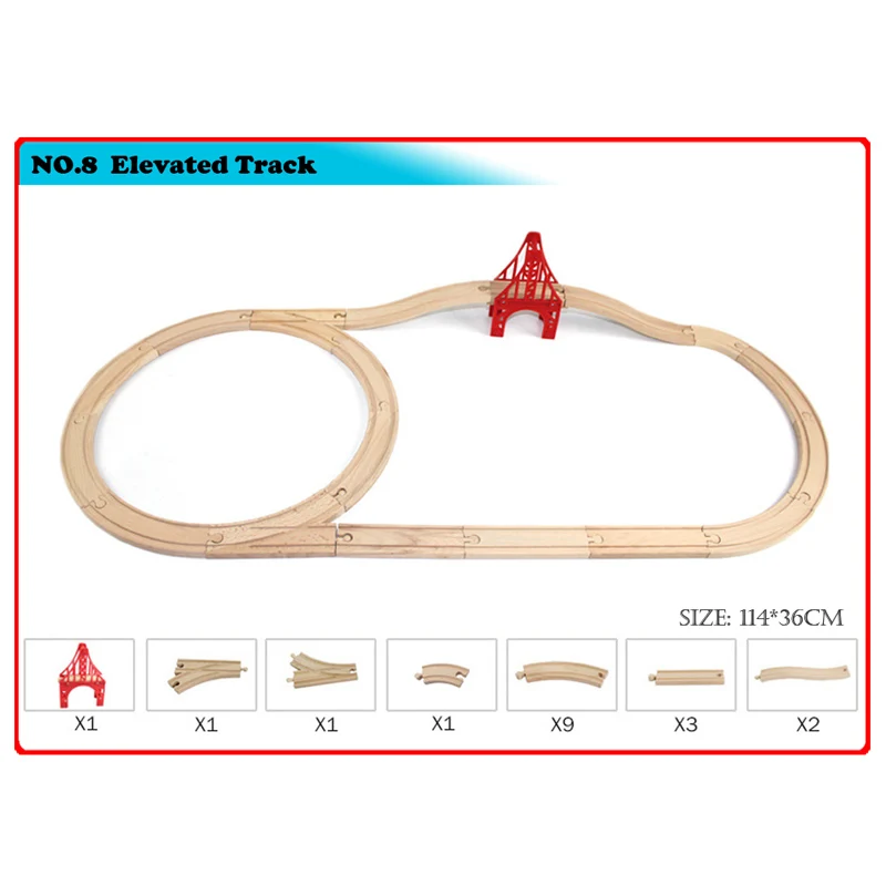 NO.8 Track Set Деревянный поезд трек Набор железной дороги деревянная дорога игрушки расширение деревянная дорога аксессуары совместимы с различными поездами и Thoma - Цвет: NO.8 Track Set