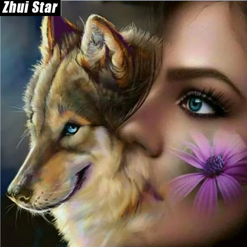 

New Full Square Diamond 5D DIY Diamond Painting "Wolf and gi" Embroidery Cross Stitch Rhinestone Mosaic Painting Home Decor Gift