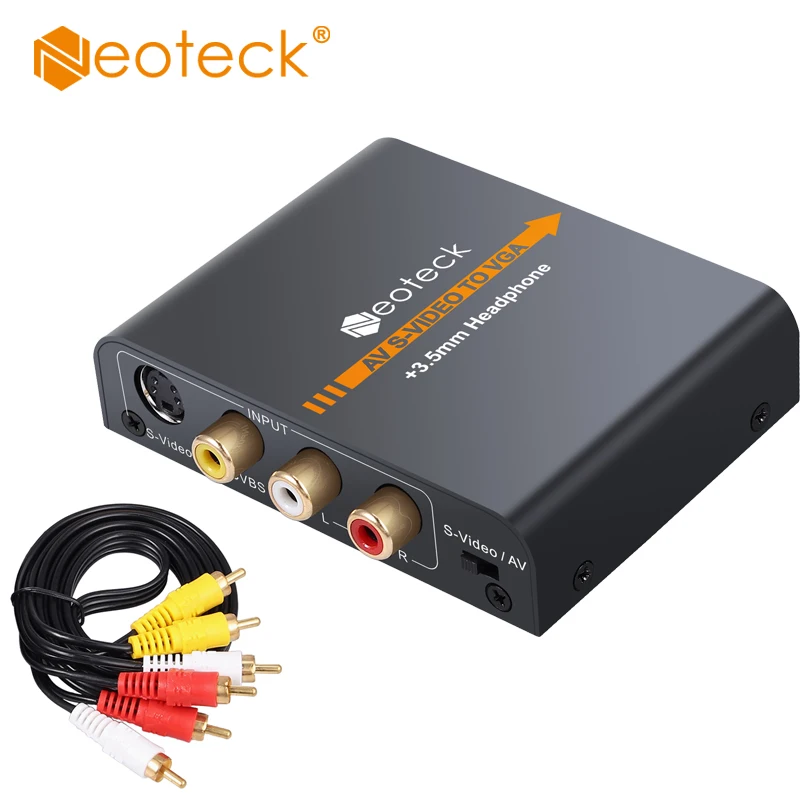 Neoteck сплав 3RCA AV CVBS Композитный S-Video to VGA конвертер AV S-Video to VGA адаптер Upscaler 720 P/1080 P с 3,5 мм разъемом