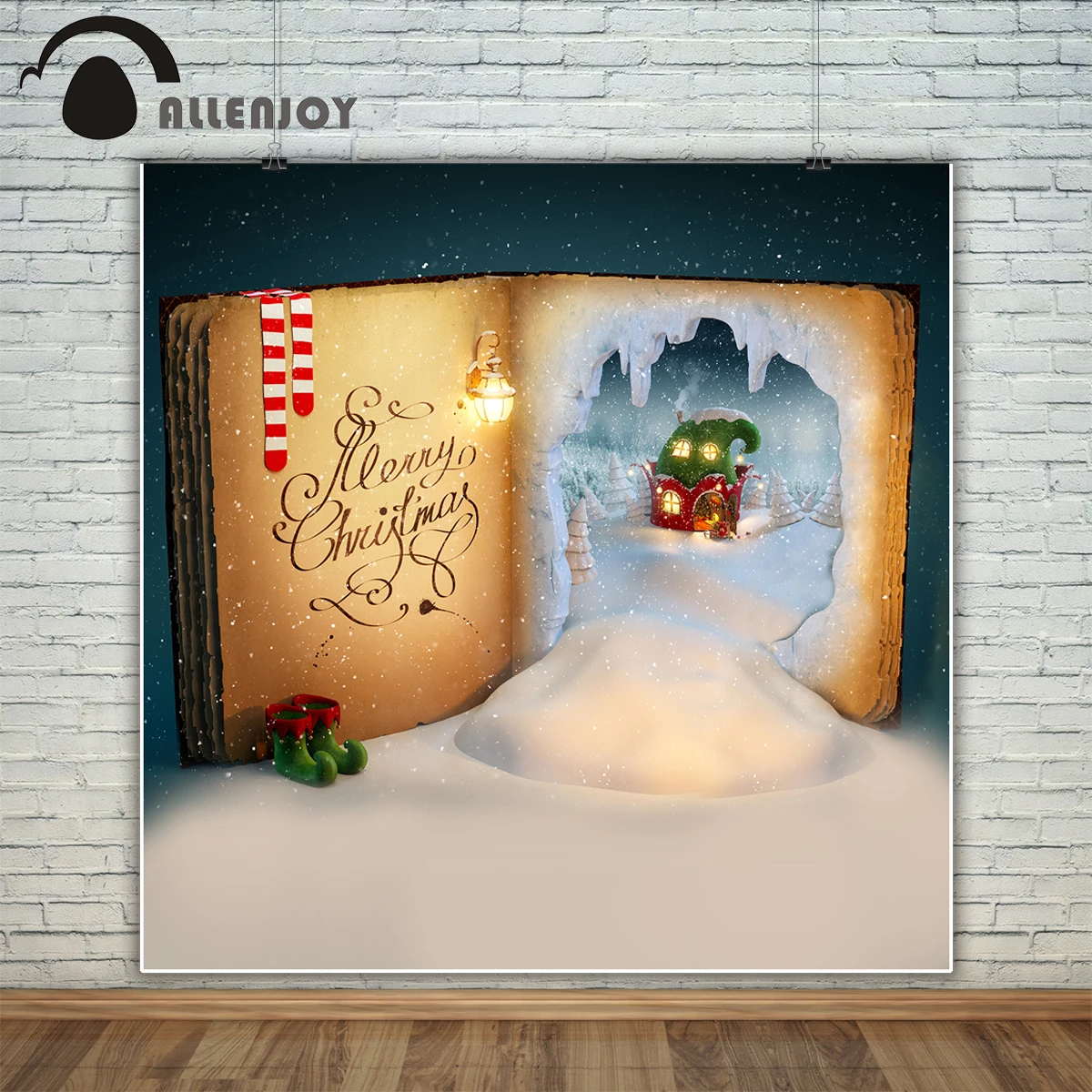 Фон для фотосъемки Allenjoy рождественские книги эльфийский дом носки обувь снег фон